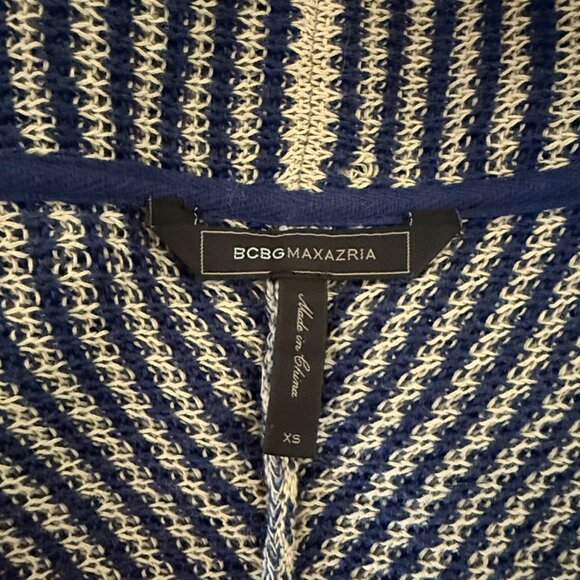 BCBGMaxAzria tan navy stripes open cardigan XSmall western coastal cowgirl fall - Picture 9 of 10
